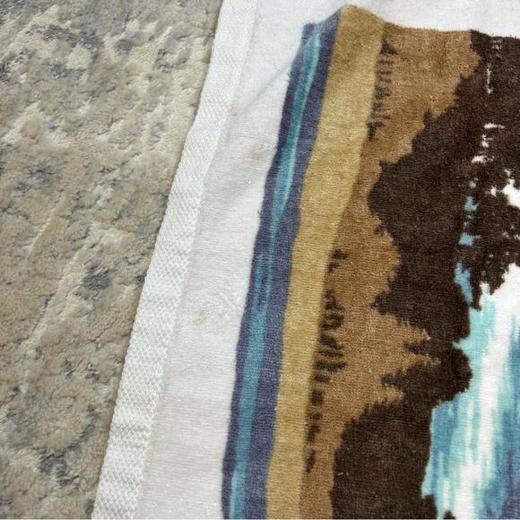 Vintage 70s Burlington House Mountain Scene Plush Bath Towel & Washcloth Set - Picture 6 of 9